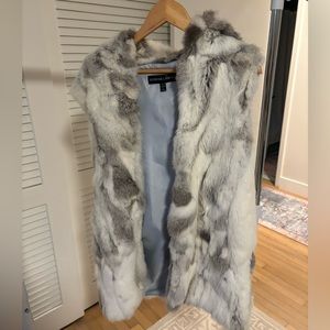 Authentic Mob Wife Aesthetic long line rabbit Fur Vest w pockets & hood